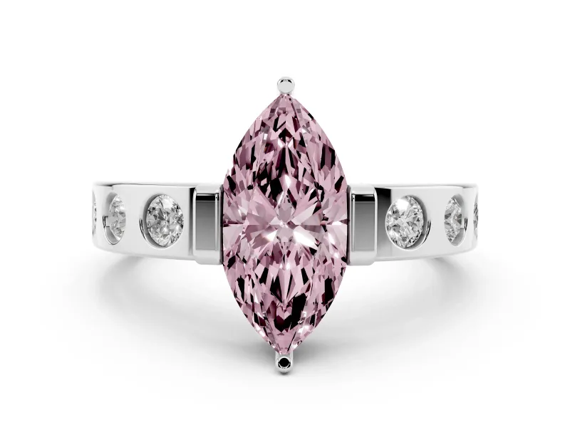 Fancy Pink Marquise Cut Diamond Channel-Set Band Ring Set in White gold with Bezel Prong Setting