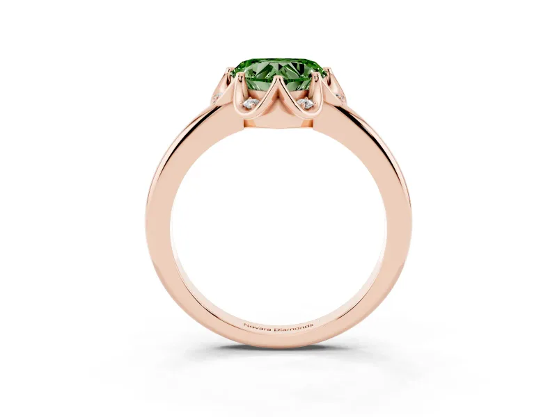 Heart-Shaped Petal Halo Engagement Ring Setting for a Fancy Green Lab-Grown Diamond | Rose Gold
