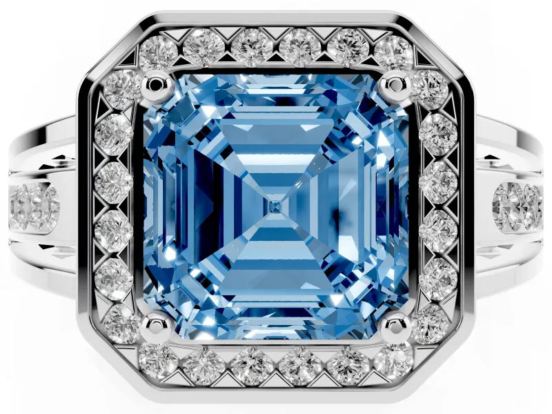 Asscher Cut Halo Engagement Ring Setting for a Fancy Blue Lab-Grown Diamond | Split Shank | Platinum