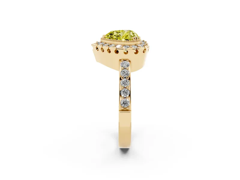 Heart-Shaped Milgrain Halo Engagement Ring Setting for a Fancy Yellow Lab-Grown Diamond | Pavé Shoulders | Yellow Gold