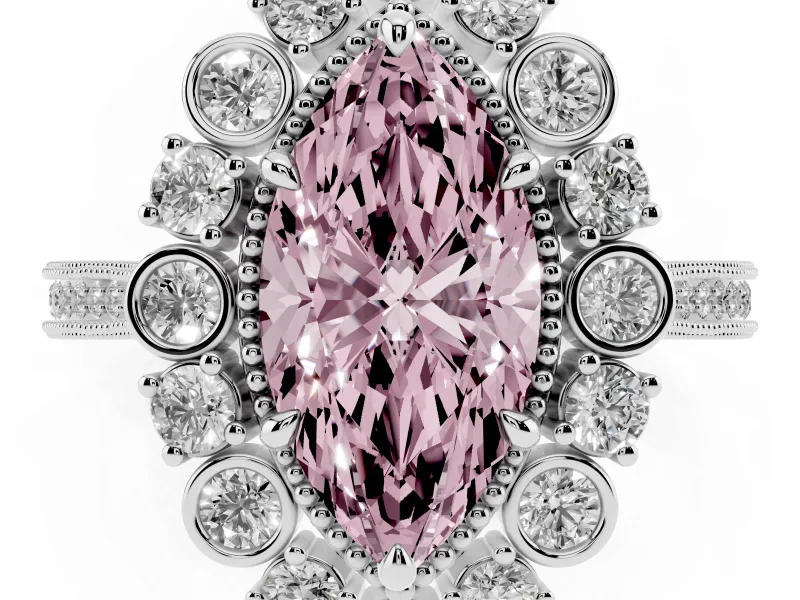 Marquise Scalloped Halo Engagement Ring Setting for a Fancy Pink Lab-Grown Diamond | Milgrain Edges | Platinum