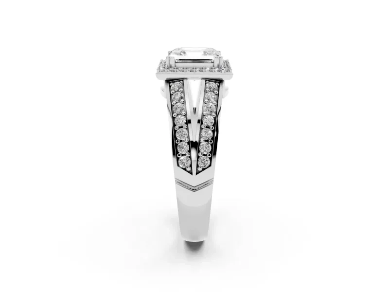 Asscher Cut Halo Engagement Ring Setting | Two-Row Pave Split Shank | White Gold