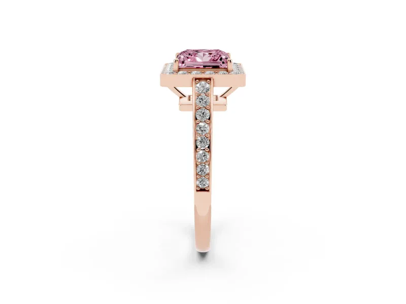 Princess Cut Framed Halo Engagement Ring Setting for a Fancy Pink Lab-Grown Diamond | Rose Gold