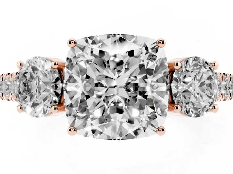 Cushion Cut Three Stone Engagement Ring Setting | Rose Gold