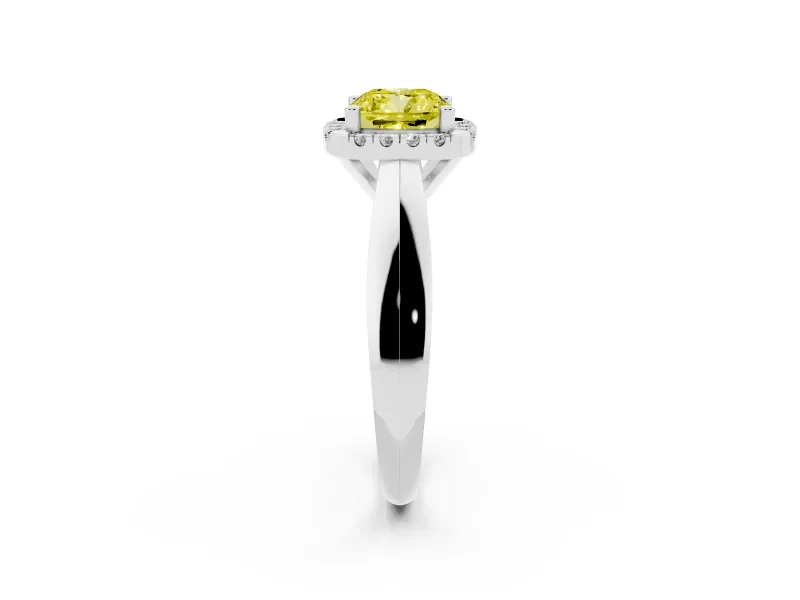 Cushion Cut Halo Engagement Ring Setting for a Fancy Yellow Lab-Grown Diamond | Square Profile Band | Platinum