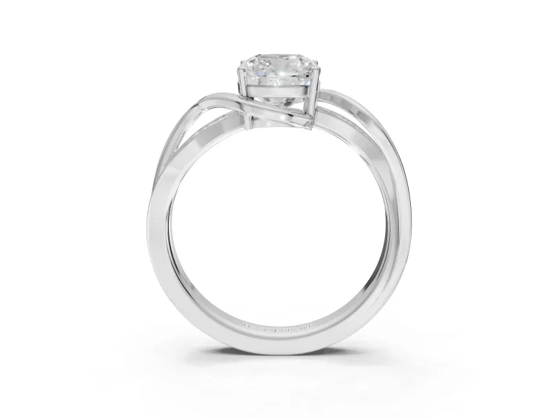 Cushion Cut Bypass Solitaire Engagement Ring Setting | Pavé and Plain Strands | White Gold