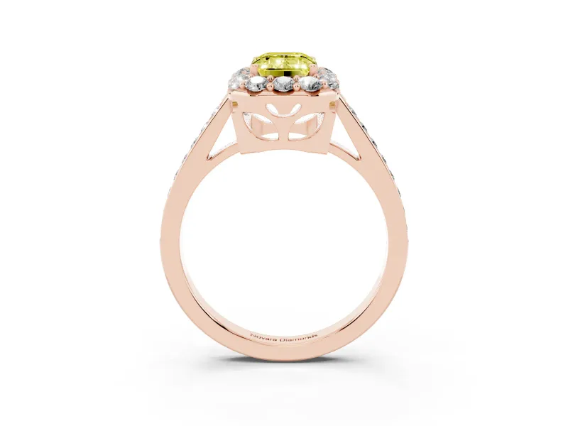 Emerald Cut Floral Halo Engagement Ring Setting for a Fancy Yellow Lab-Grown Diamond | Large Round Accents | Rose Gold