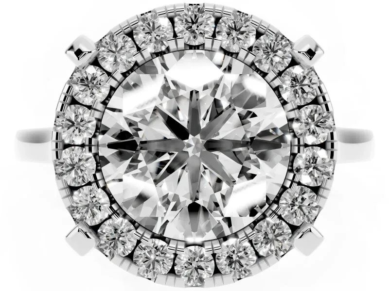 Round Claw Corner Halo Engagement Ring Setting | Slim Plain Band | Platinum
