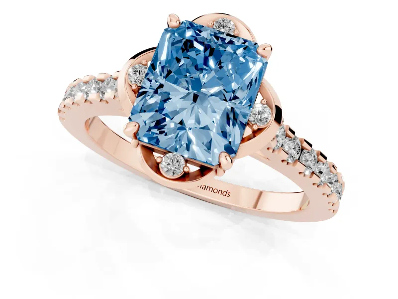 Radiant Cut Floral Petal Engagement Ring Setting for a Fancy Blue Lab-Grown Diamond | Petal Accents | Rose Gold