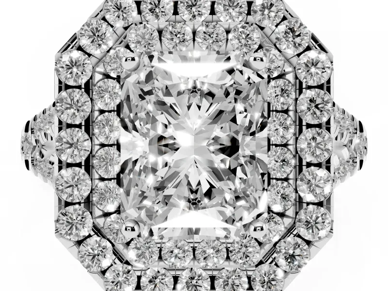 Radiant Cut Halo Split Shank Engagement Ring Setting | Sterling Silver
