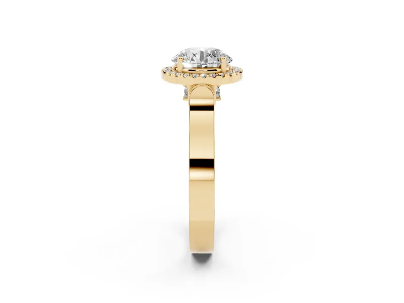 Round Halo Engagement Ring Setting | Pavé Panel Shoulders | Yellow Gold