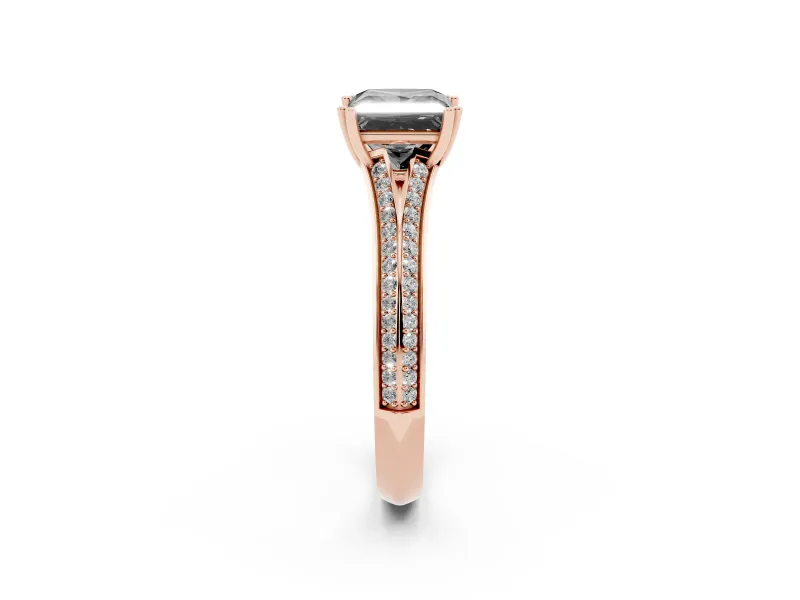 Princess Cut Split Shank Engagement Ring Setting for a Black Center | Pavé Band | Rose Gold