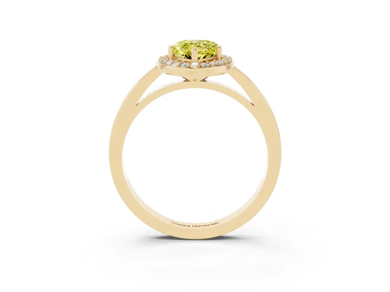 Fancy Yellow Pear Cut Diamond Halo Ring Set in Yellow gold with Solitaire Band and Prong Setting