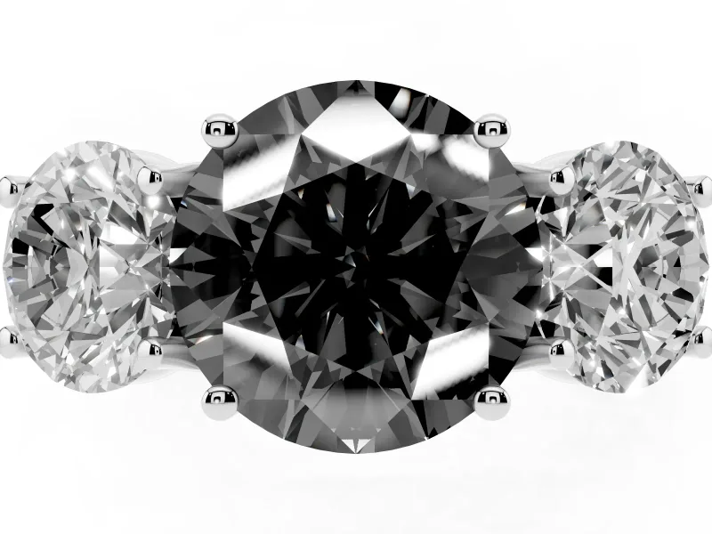 Round Three Stone Engagement Ring Setting for a Black Center | Accented Shoulders | White Gold