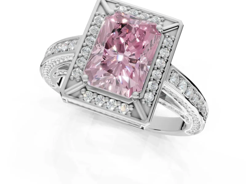 Radiant Cut Sectioned Halo Engagement Ring Setting for a Fancy Pink Lab-Grown Diamond | Sterling Silver