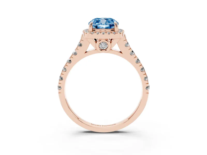 Cushion Cut Accented Halo Engagement Ring Setting for a Fancy Blue Lab-Grown Diamond | Rose Gold