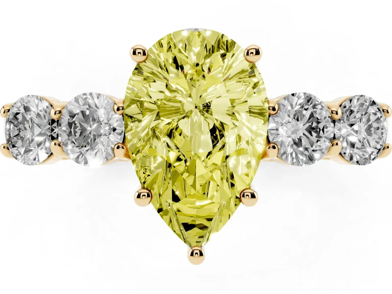 Pear-Shaped 5 Stone Engagement Ring Setting for a Fancy Yellow Lab-Grown Diamond | Yellow Gold