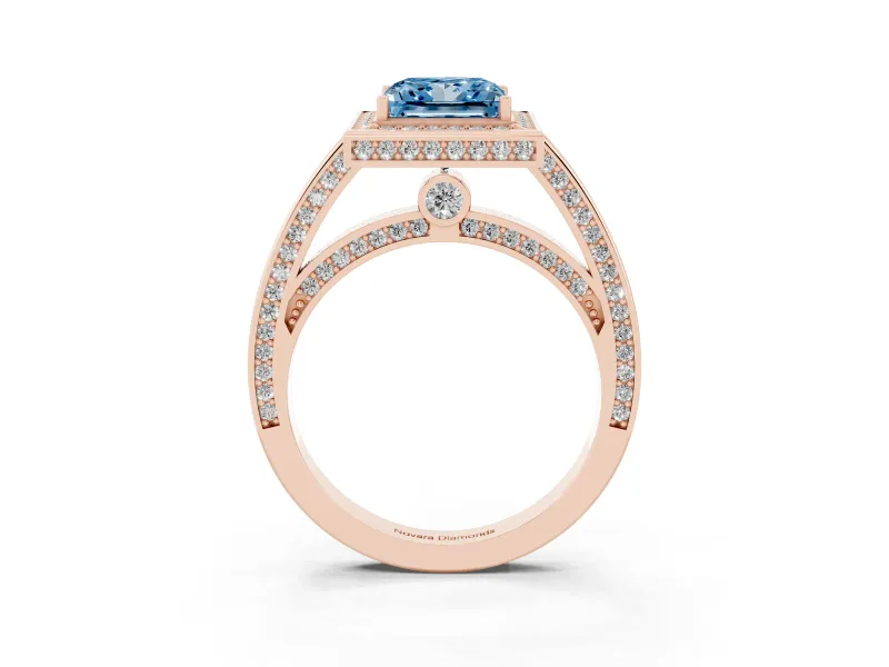 Princess Cut Sectioned Halo Engagement Ring Setting for a Fancy Blue Lab-Grown Diamond | Rose Gold