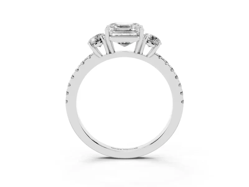 Asscher Cut Three Stone Engagement Ring Setting | Pave Shoulders | Platinum