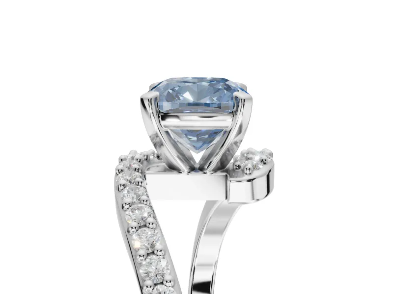 Cushion Cut Bypass Pavé Engagement Ring Setting for a Fancy Blue Lab-Grown Diamond | Platinum