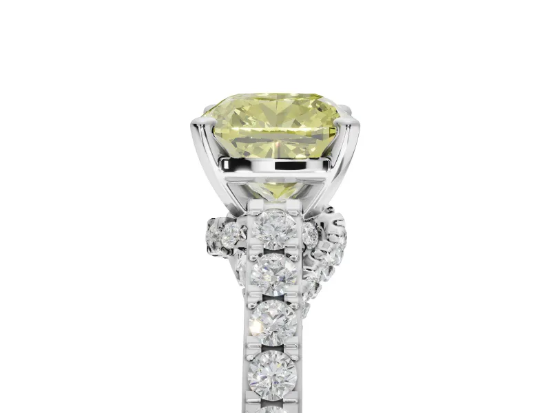Cushion Cut Pavé Solitaire Engagement Ring Setting for a Fancy Yellow Lab-Grown Diamond | Crossover Gallery | White Gold