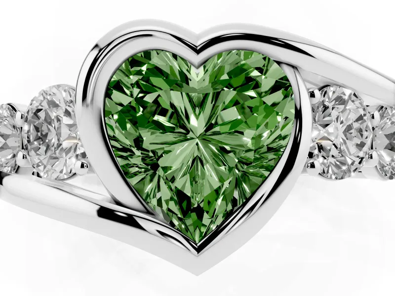 Heart-Shaped Engagement Ring Setting for a Fancy Green Lab-Grown Diamond | Bezel | Sterling Silver
