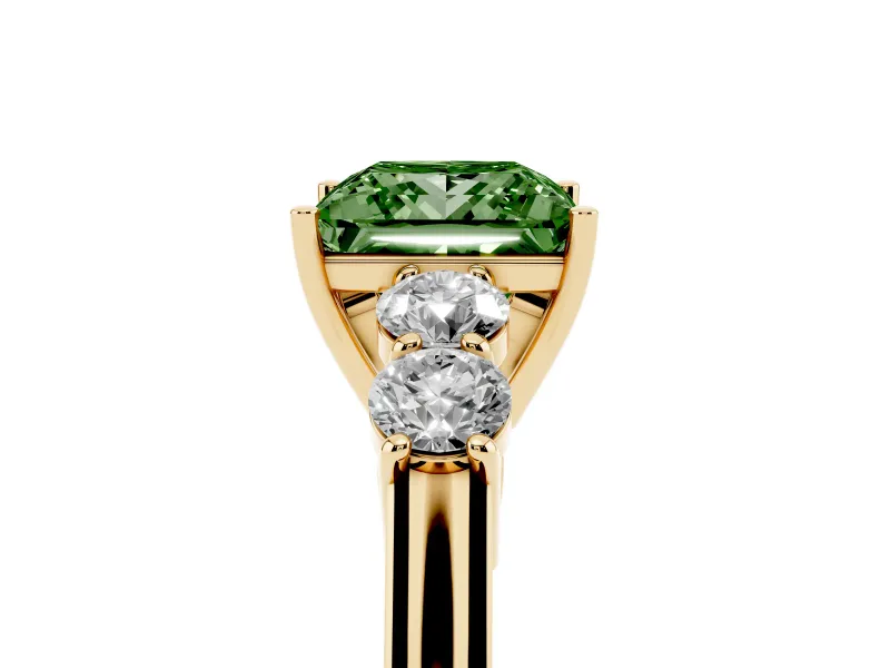 Princess Cut 5 Stone Engagement Ring Setting for a Fancy Green Lab-Grown Diamond | Yellow Gold