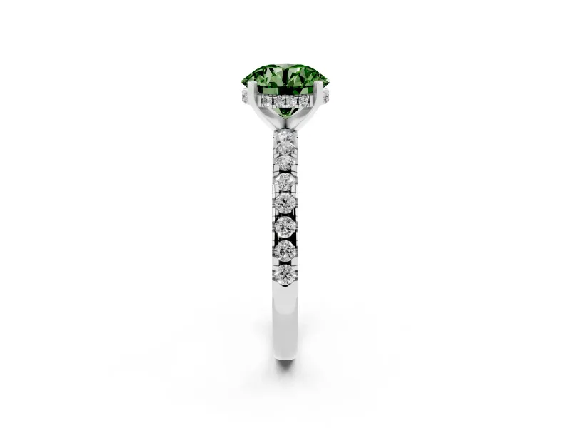 Round Hidden Halo Solitaire Engagement Ring Setting for a Fancy Green Lab-Grown Diamond | Pave Band | Platinum