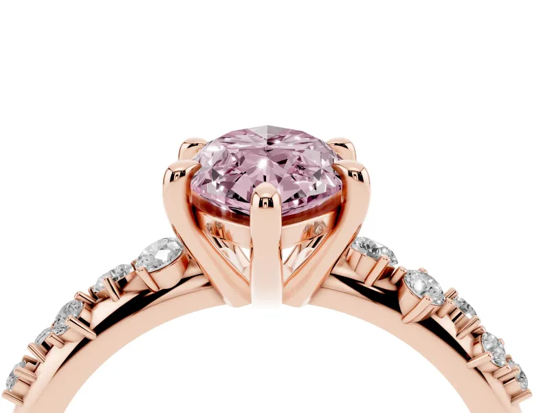 Fancy Pink Marquise Cut Diamond Solitaire Vine Band Ring Set in Rose gold with Round Accents and Prong Setting