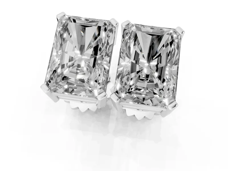 Radiant Cut Diamond Solitaire Stud Earrings Set in Silver with Basket Setting
