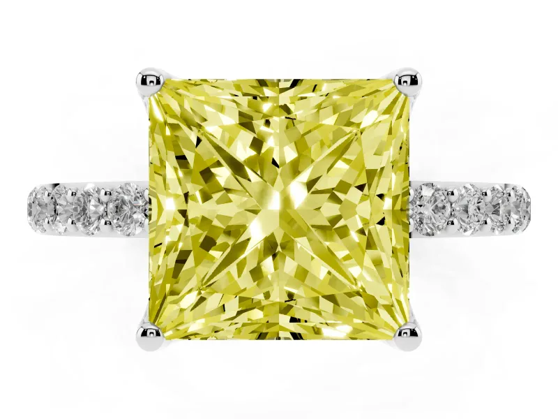 Princess Cut Pave Solitaire Engagement Ring Setting for a Fancy Yellow Lab-Grown Diamond | Slim Band | Platinum