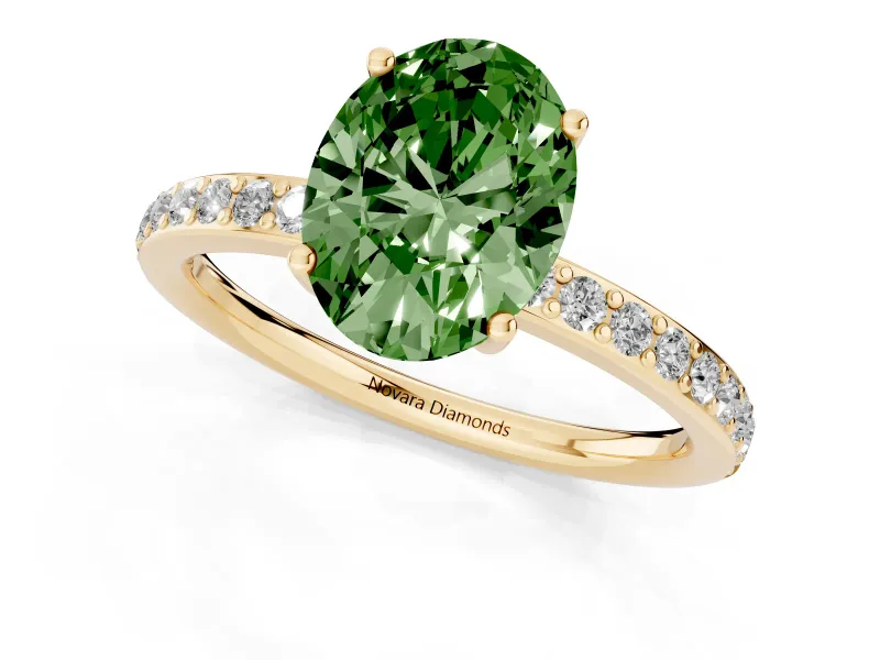 Oval Hidden Halo Engagement Ring Setting for a Fancy Green Lab-Grown Diamond | Yellow Gold