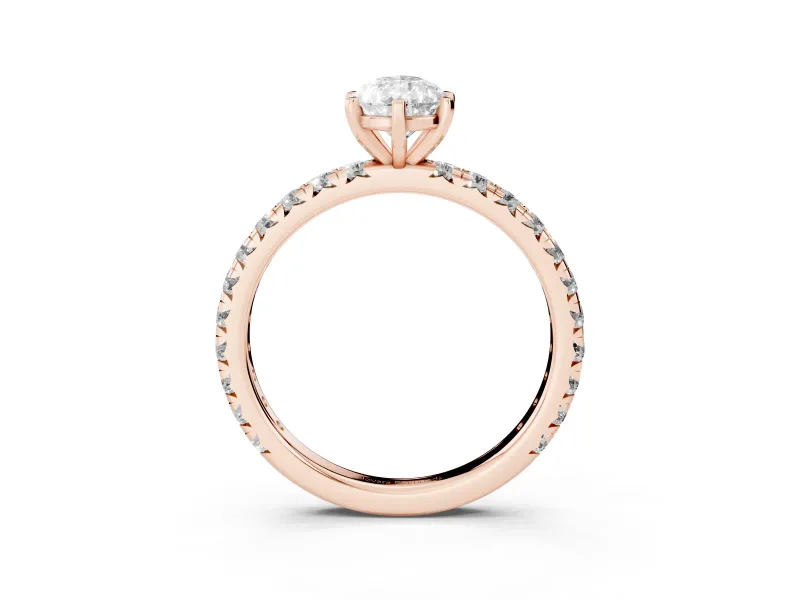 Pear-Shaped Pavé Solitaire Engagement Ring Setting | Shared Prong Band | Rose Gold