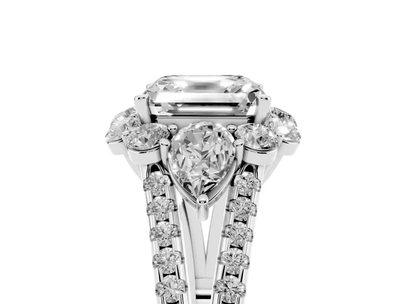 Asscher Cut Scalloped Halo Engagement Ring Setting | Pear Side Stones | Platinum