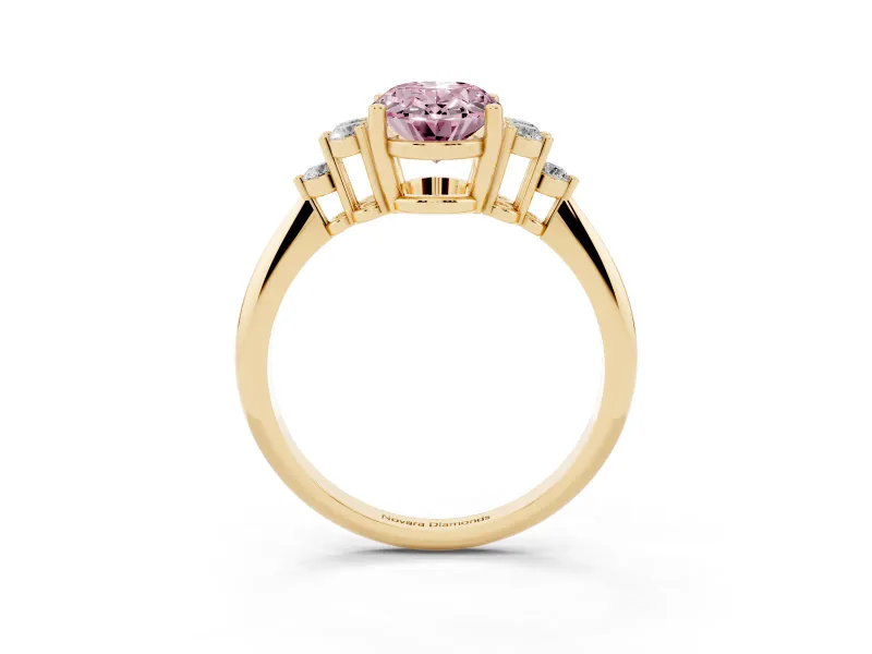 Oval Cluster Accent Engagement Ring Setting for a Fancy Pink Lab-Grown Diamond | Yellow Gold