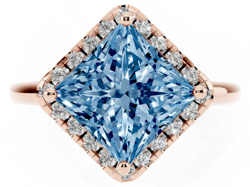 Princess Cut Halo Engagement Ring Setting for a Fancy Blue Lab-Grown Diamond | Plain Polished Band | Rose Gold