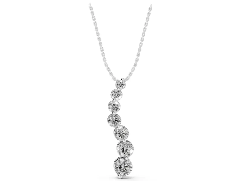 Round Lab-Grown Diamond Graduated S-Line Pendant Necklace | Shared Prongs | White Gold