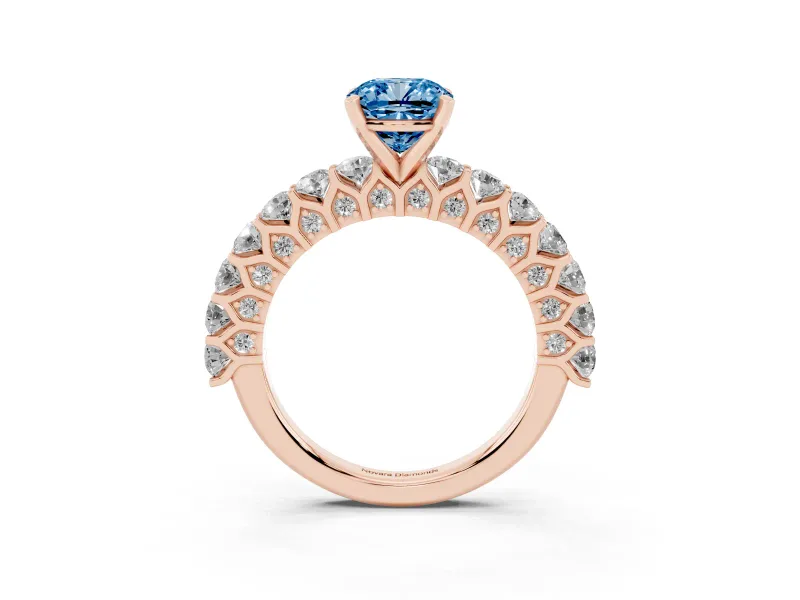 Cushion Cut Shared Prong Engagement Ring Setting for a Fancy Blue Lab-Grown Diamond | Rose Gold