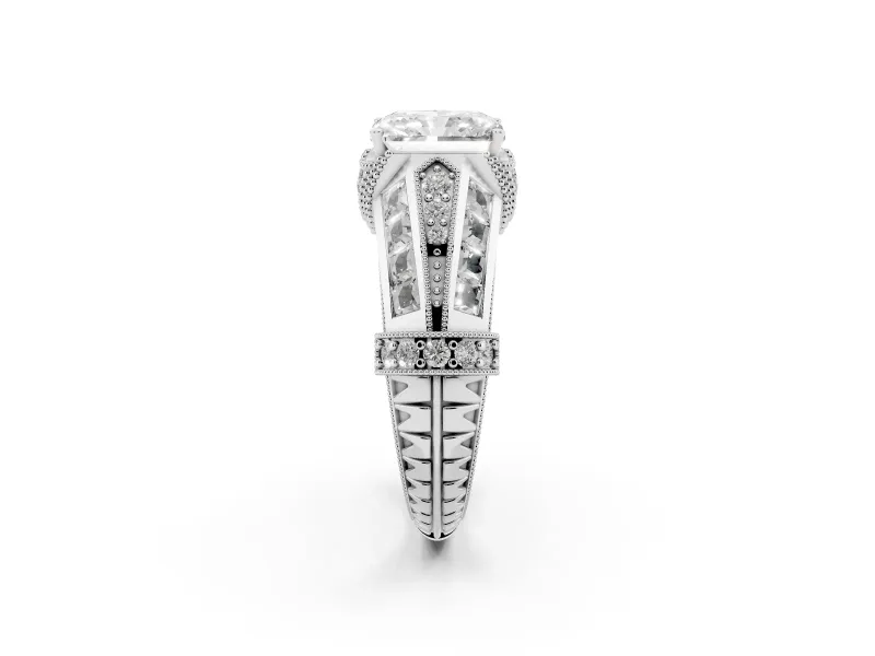 Radiant Cut Vintage Milgrain Engagement Ring Setting | Hidden Halo | White Gold