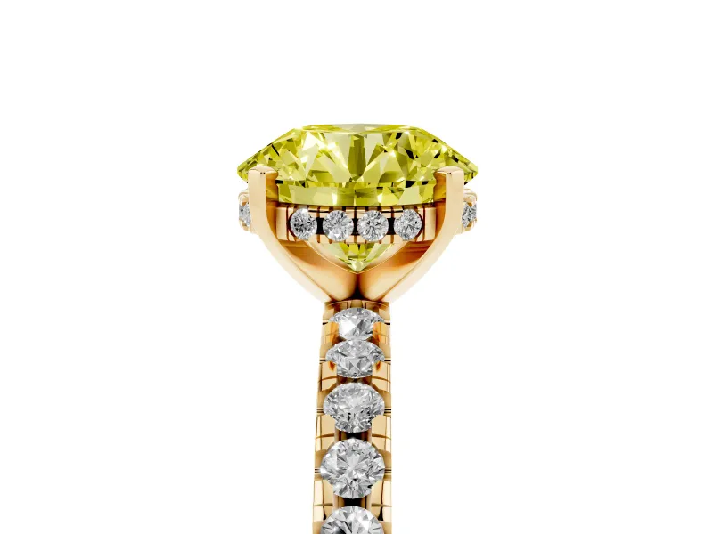 Round Hidden Halo Solitaire Engagement Ring Setting for a Fancy Yellow Lab-Grown Diamond | Pave Band | Yellow Gold
