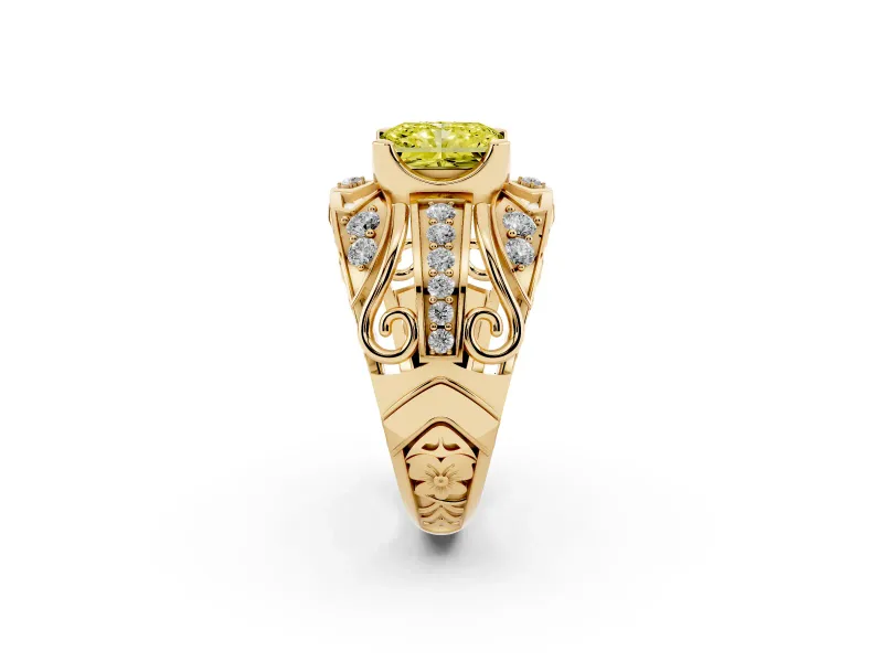 Radiant Cut Art Deco Engagement Ring Setting for a Fancy Yellow Lab-Grown Diamond | Yellow Gold