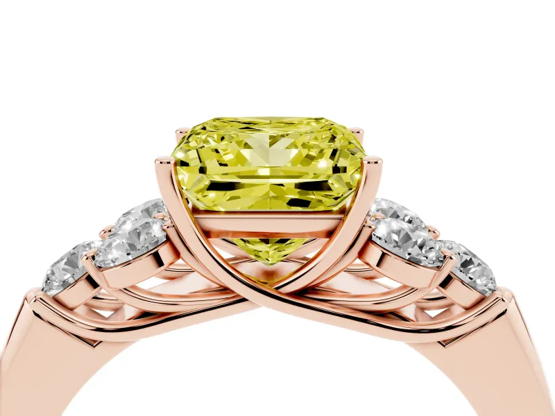 Princess Cut Side Stone Engagement Ring Setting for a Fancy Yellow Lab-Grown Diamond | Rose Gold