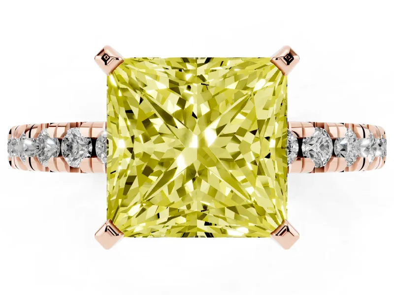 Princess Cut Pavé Solitaire Engagement Ring Setting for a Fancy Yellow Lab-Grown Diamond | Rose Gold