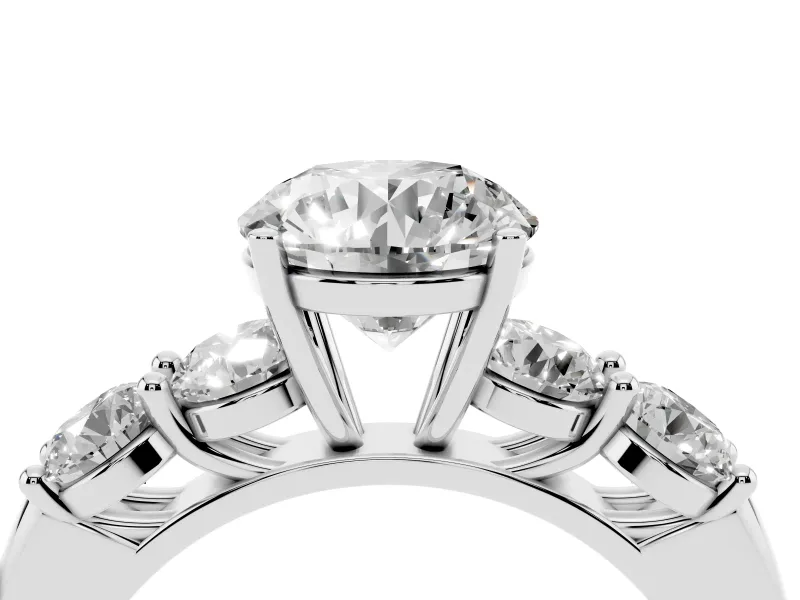 Round Five Stone Engagement Ring Setting | Prong Set Side Stones | White Gold