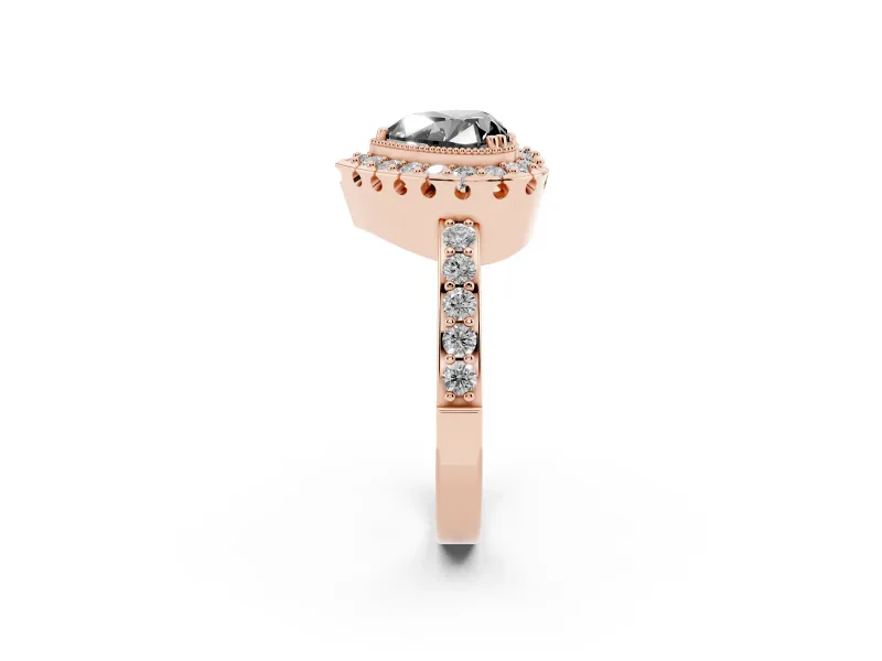 Heart-Shaped Milgrain Halo Engagement Ring Setting for a Black Center | Pavé Shoulders | Rose Gold