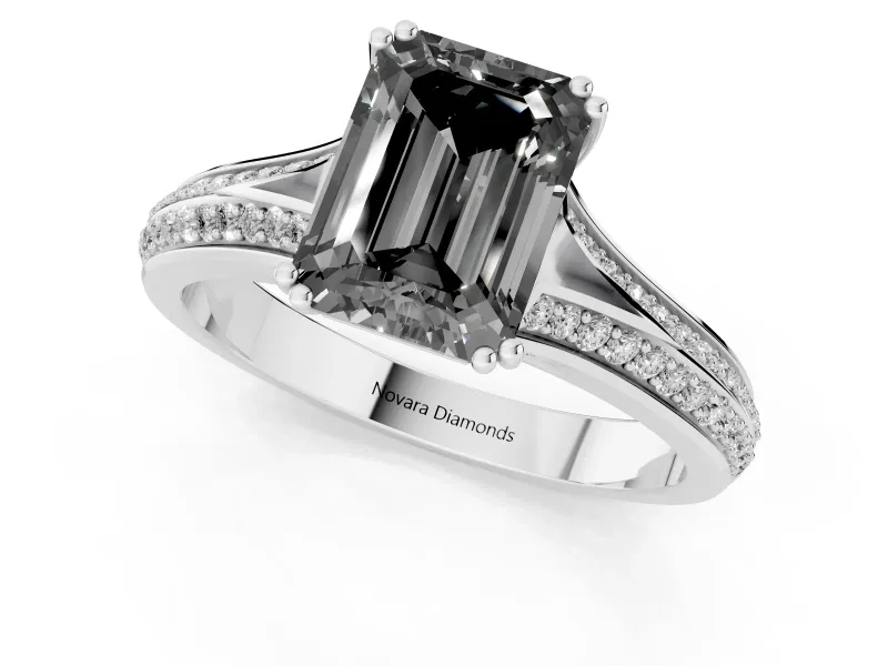 Emerald Cut Split Shank Engagement Ring Setting for a Black Center | Pavé Band | Sterling Silver