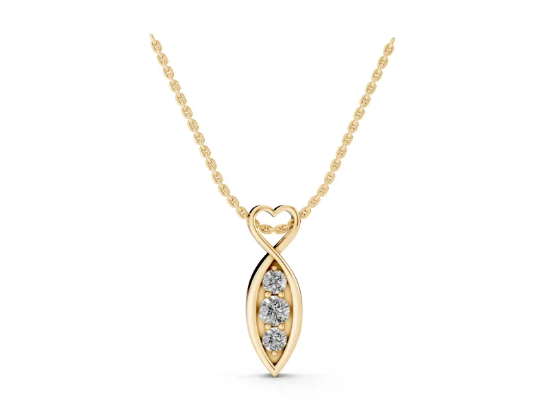 Round Lab-Grown Diamond Infinity Heart Pendant Necklace | Vertical Stone Row | Yellow Gold