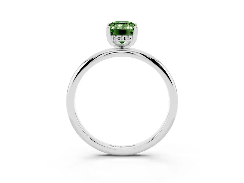 Emerald Cut Micro-Prong Hidden Halo Engagement Ring Setting for a Fancy Green Lab-Grown Diamond | Plain Band | Platinum