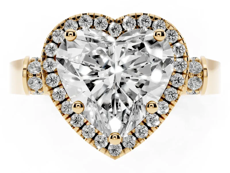 Heart-Shaped Halo Engagement Ring Setting | Pointed Pave Shoulders | Yellow Gold