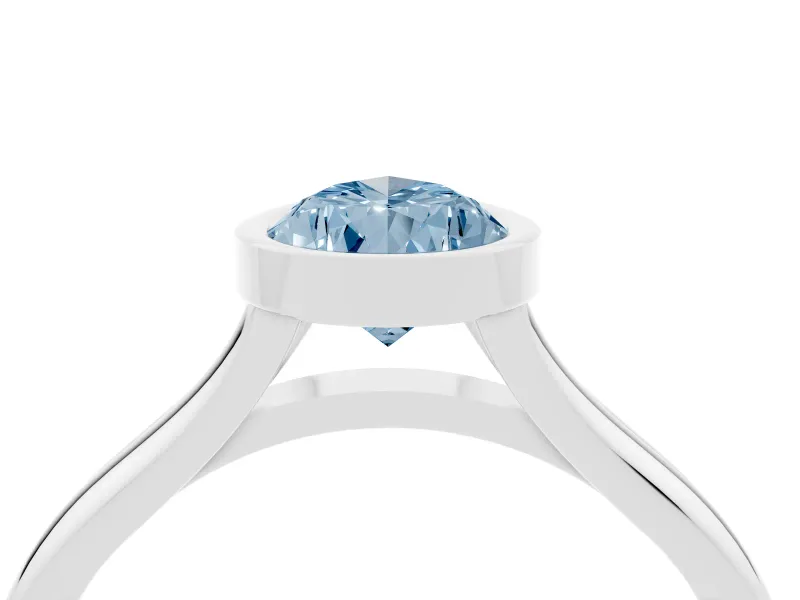 Fancy Blue Bezel Set Pear Cut Diamond Solitaire Ring Set in Silver with Tapered Band